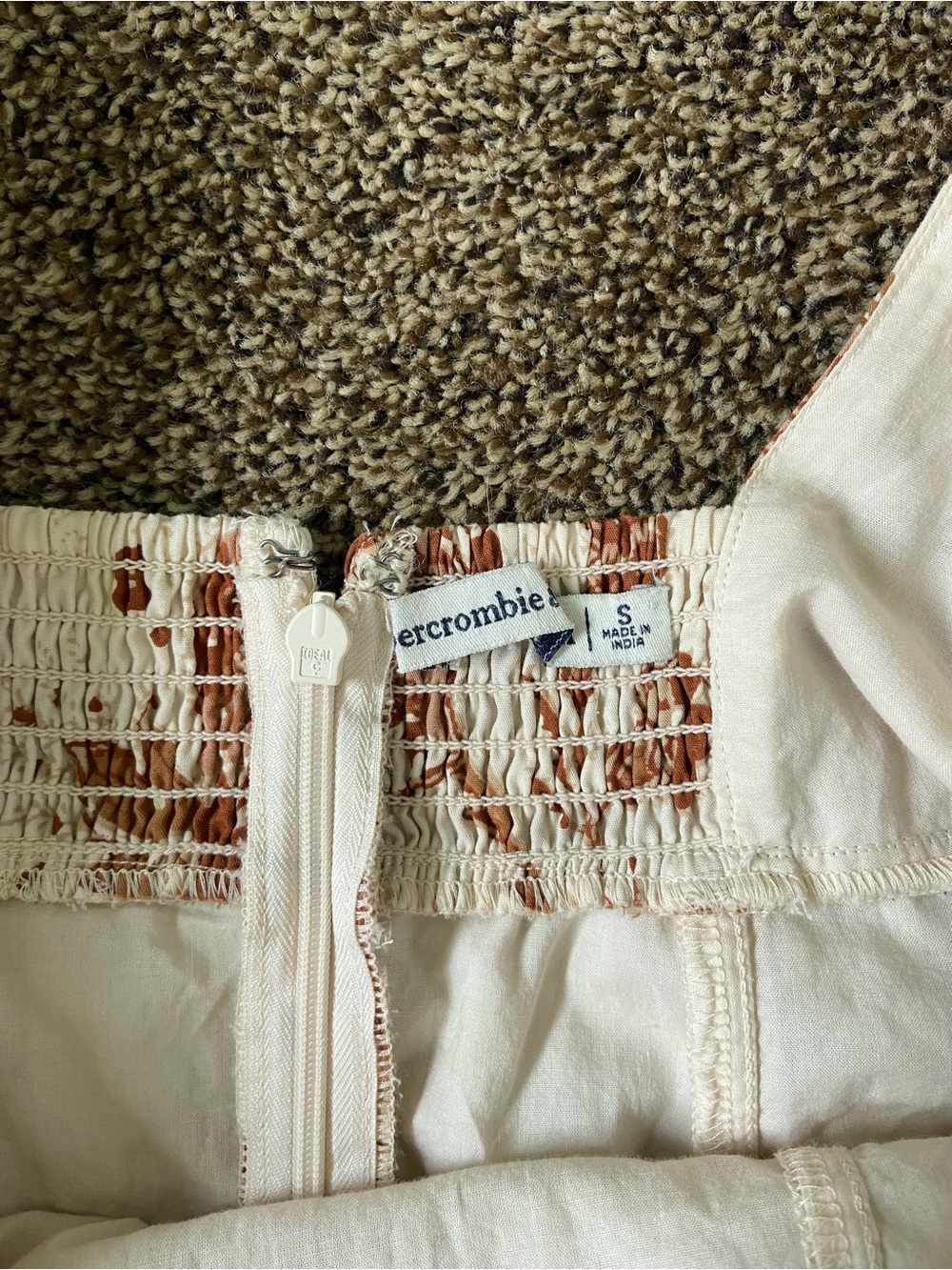 Abercrombie & Fitch Puff Sleeve Slim Poplin Cotton Midi Dress Cream Brown Floral - Picture 8 of 9